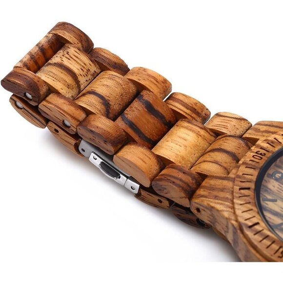 ✨ Bewell Analog Quartz Men Brown Wooden Handmade Movement Lightweight Watches - Picture 6 of 7
